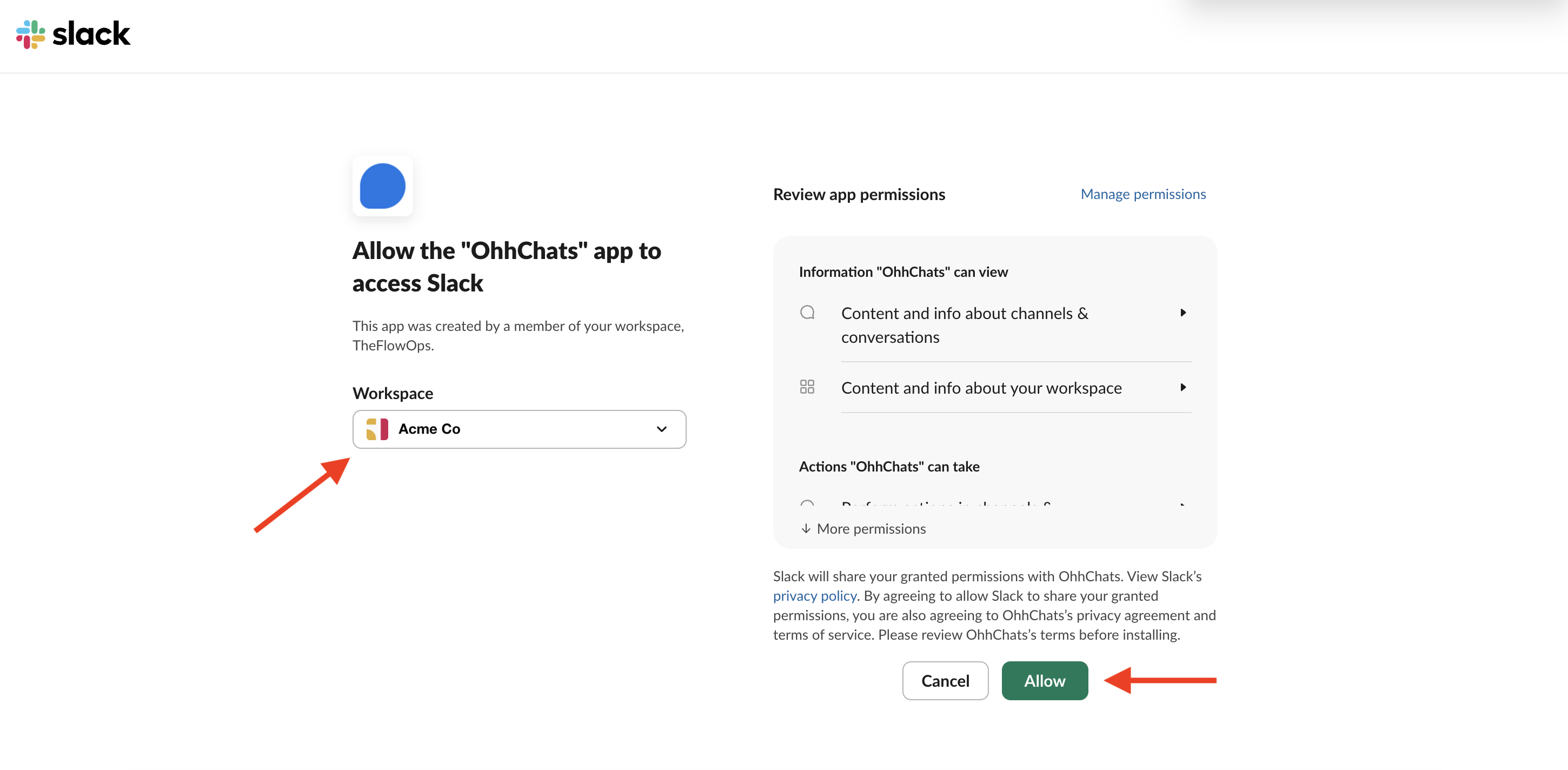 The Add to Slack button in OhhChats