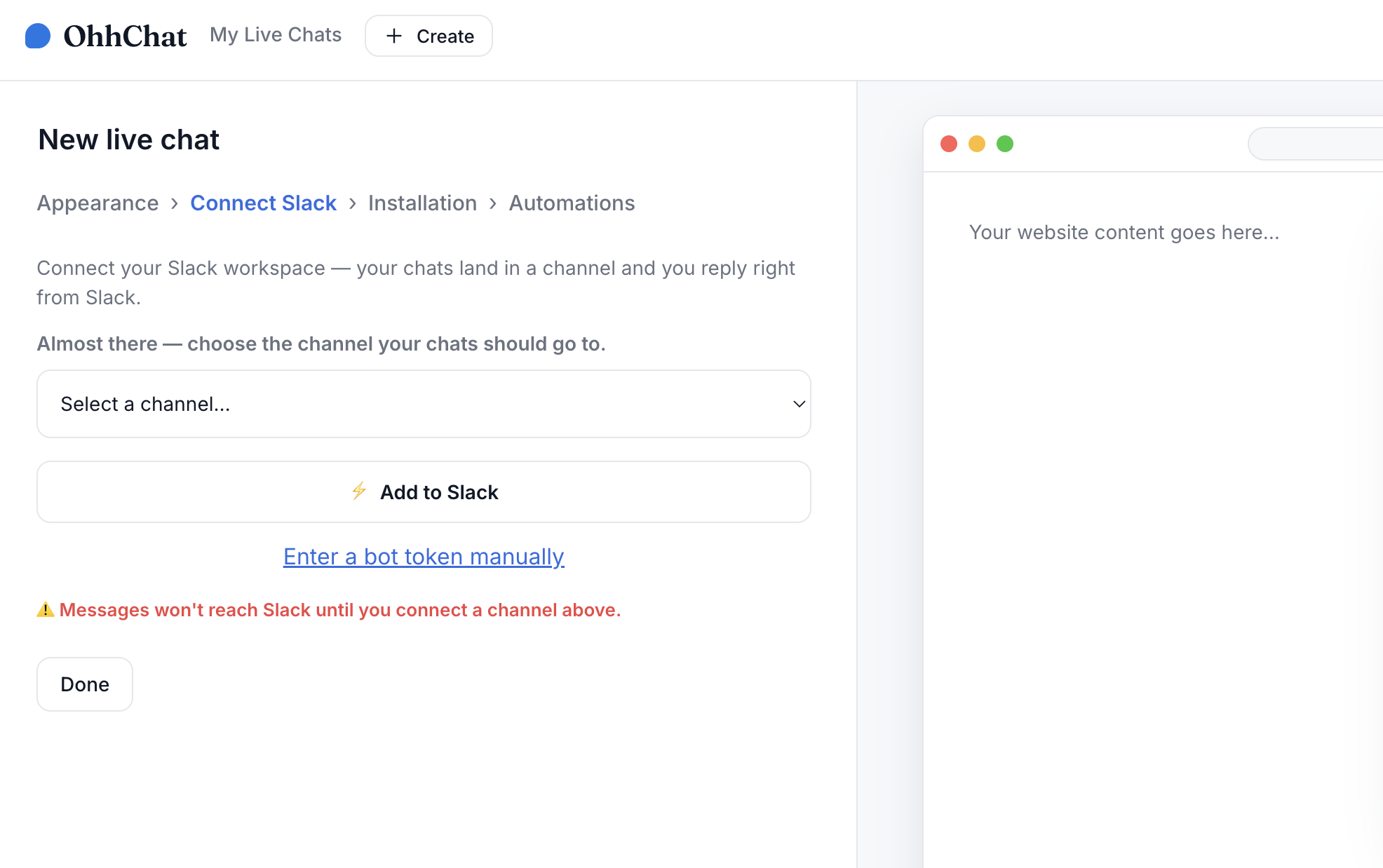 Slack's workspace and channel picker with the Allow button