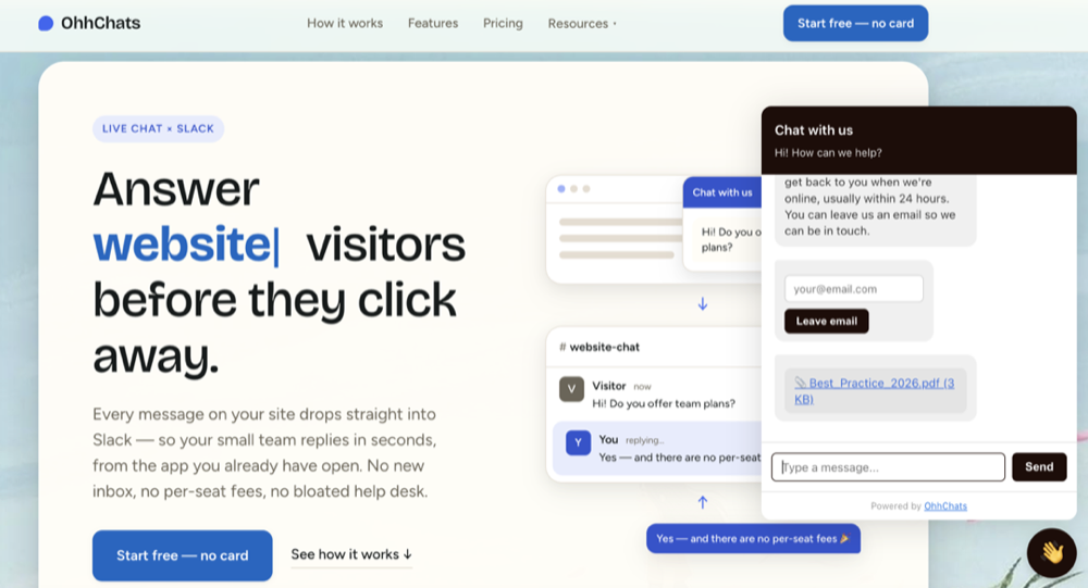 An image attachment sent from Slack appearing in the website chat widget